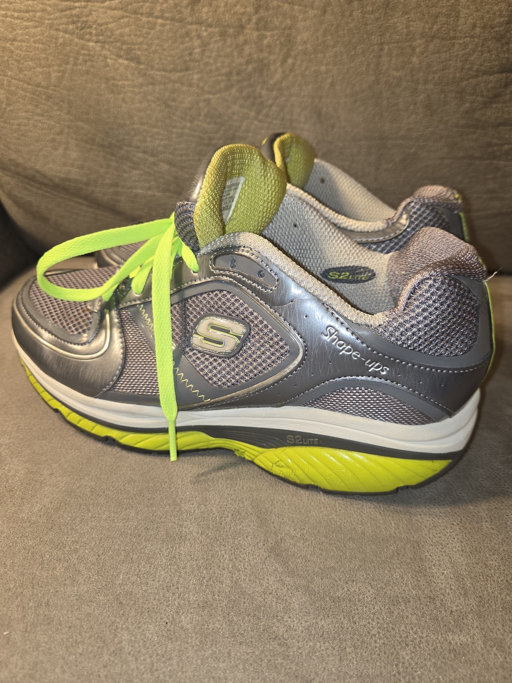 Skechers Shape-Ups Athletic Sneakers in Gray and Neon Green